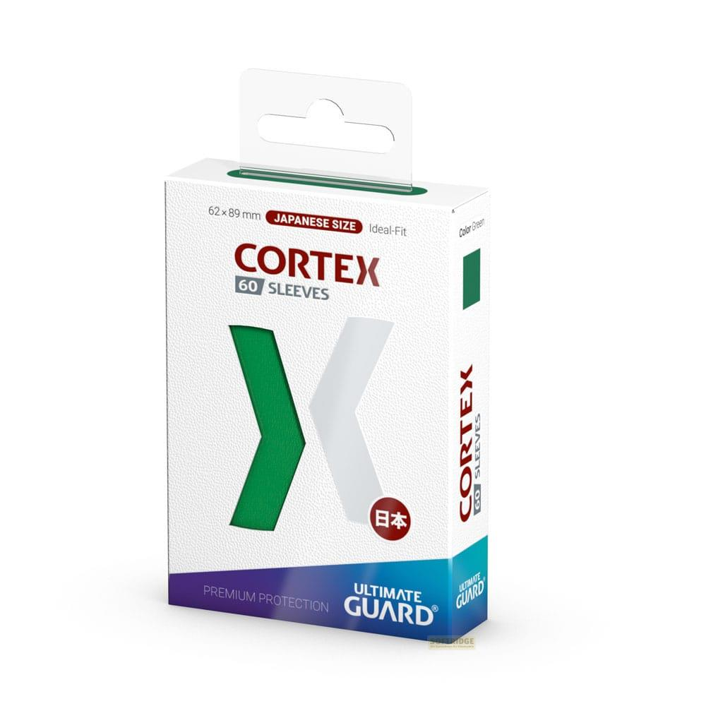 Confezione verde di custodie Cortex con logo a X e scritte giapponesi.