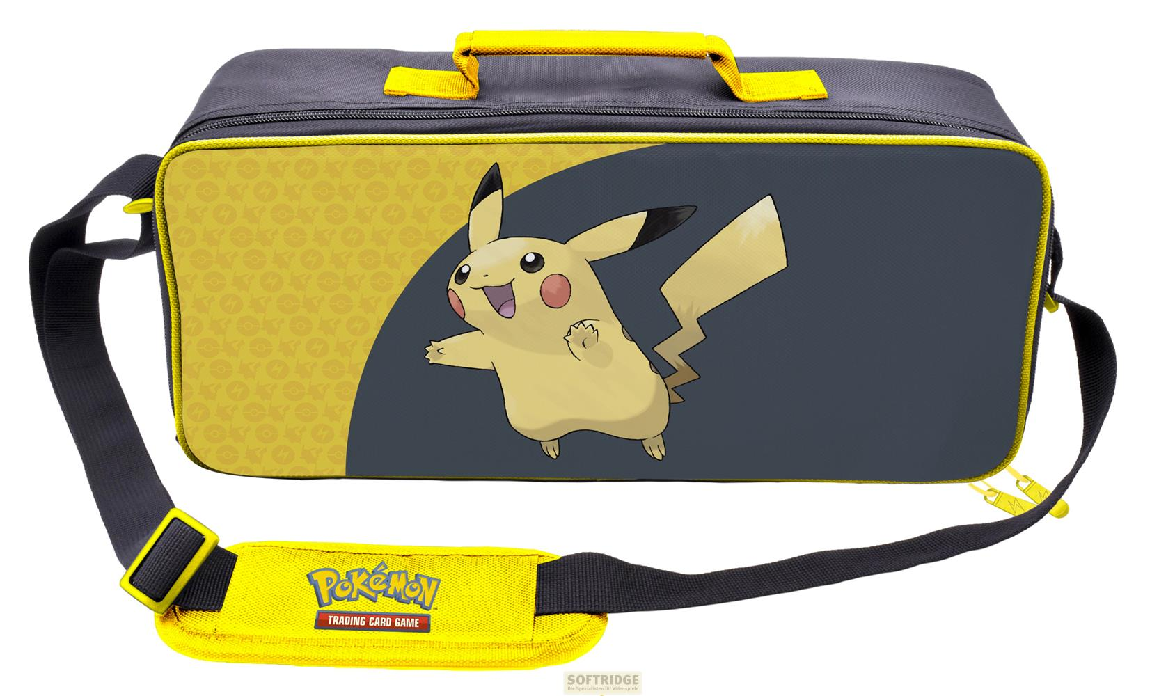 Sac gris avec motif Pikachu, accents jaunes et poignée.