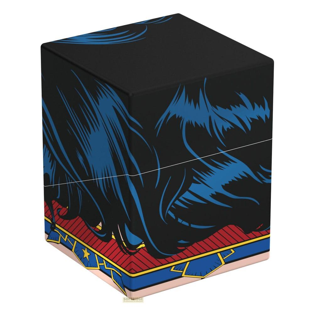 Boîte noire avec des cheveux bleus et un design de ceinture rouge et bleu.