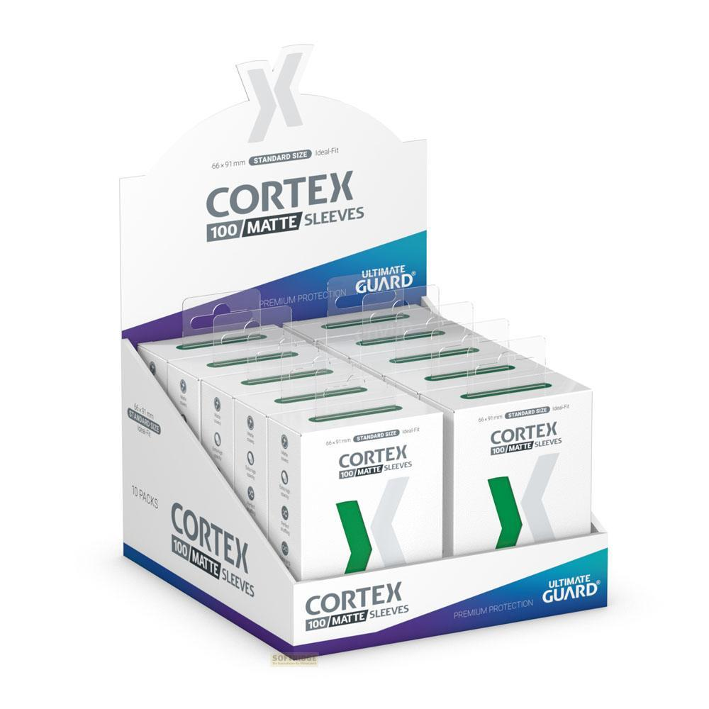 Espositore con 10 confezioni di CORTEX 100/MATTE SLEEVES misura standard.