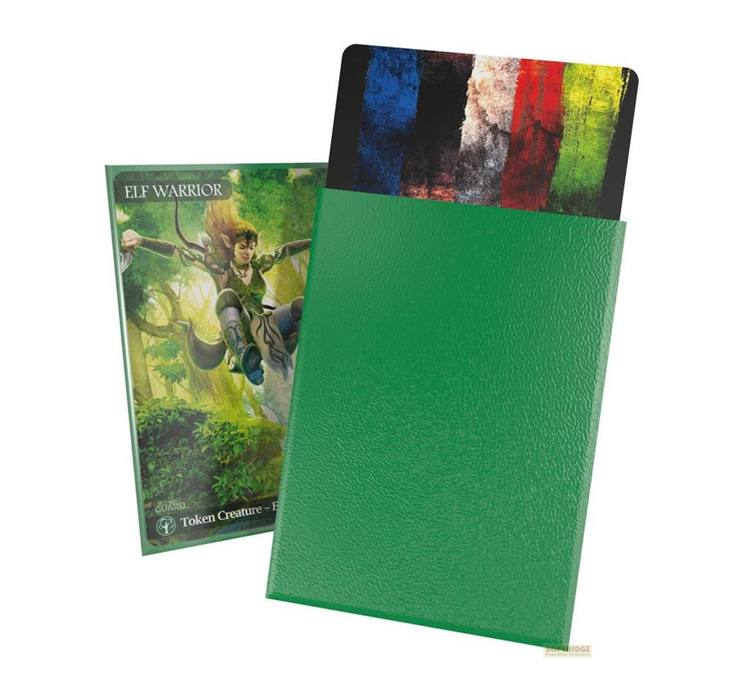 Un segnalino Guerriero Elfo e un porta carte verde con carte colorate.