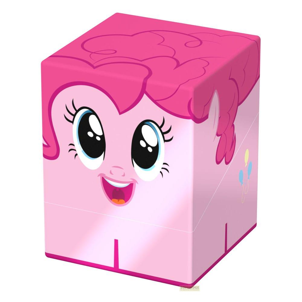 Un cube rose à l'effigie de Pinkie Pie et des ballons.