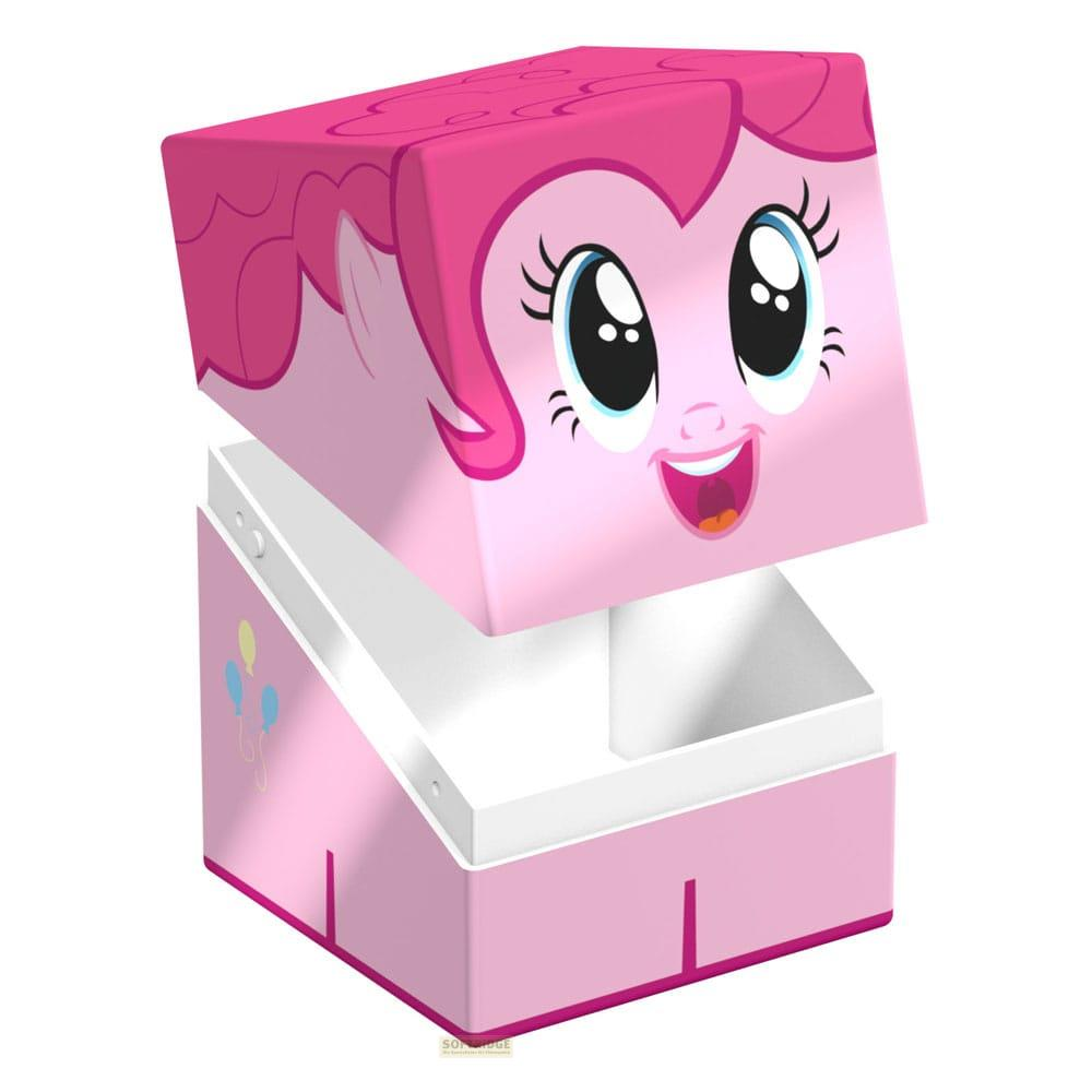 Une boîte rose à l'effigie de Pinkie Pie. Le couvercle est ouvert.