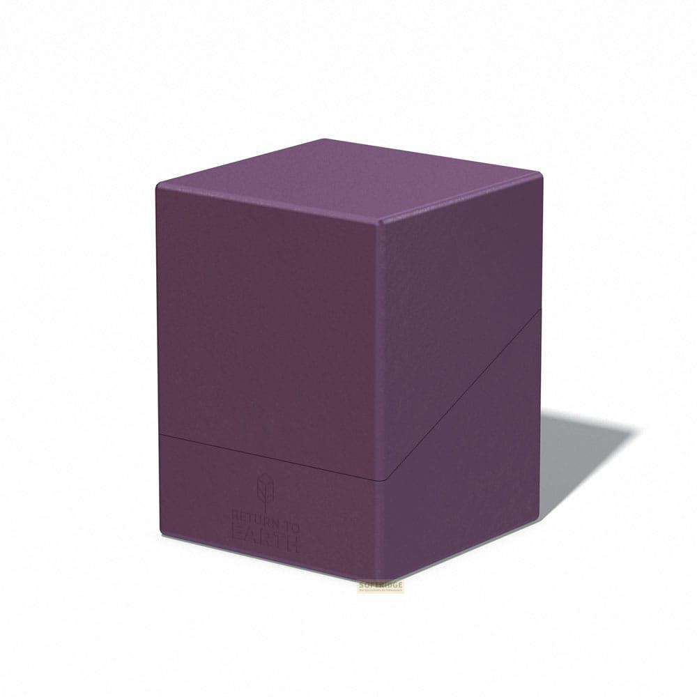 Un cube violet avec le texte "RETURN TO EARTH".