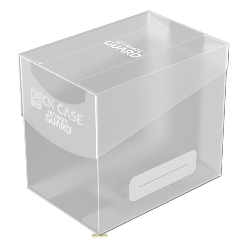Boîtier transparent pour cartes à collectionner avec logo 'Ultimate Guard'.