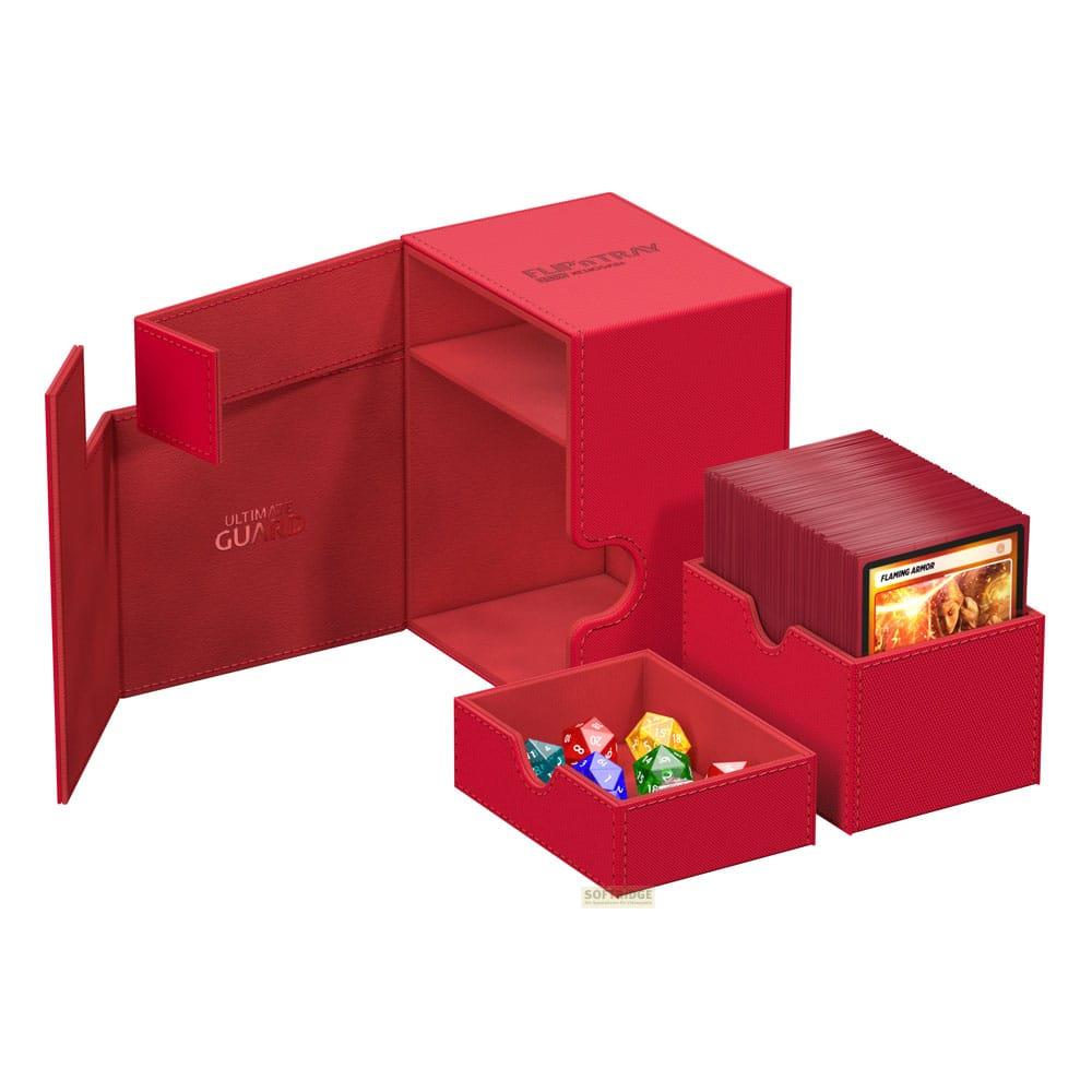 Organisateur rouge de cartes de jeu avec dés et cartes.