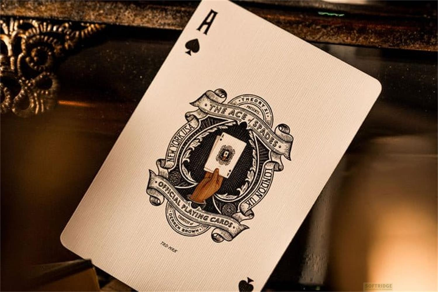 Une carte à jouer avec le logo "Ace of Spades" sur fond clair.