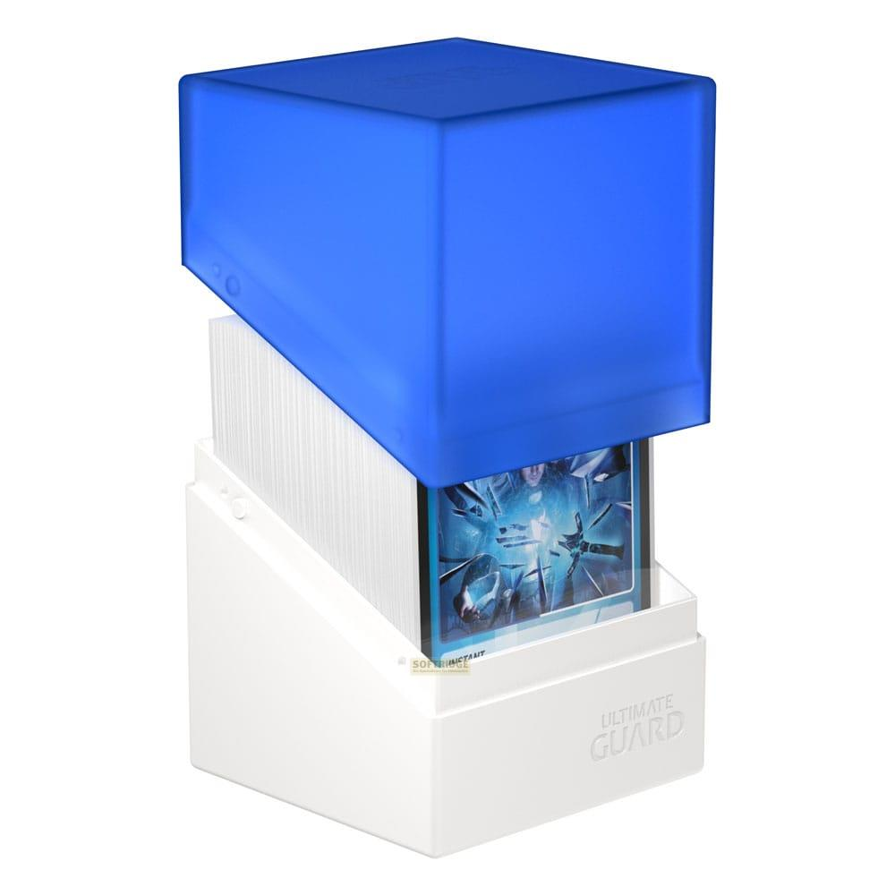 Une pile de cartes blanche avec une couverture bleue et une carte montrant un miroir brisé.