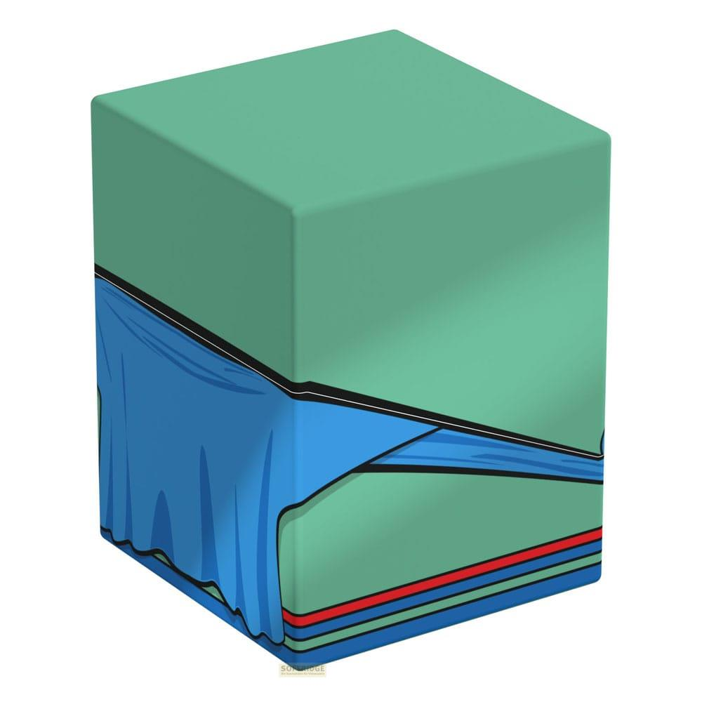 Un cube vert avec un revêtement bleu qui se décolle de la moitié inférieure.