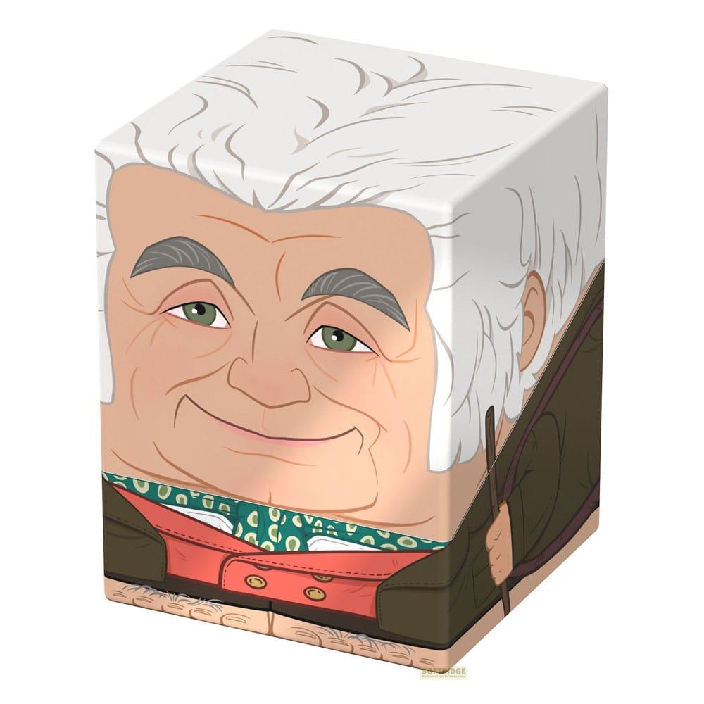 Un cube représentant le visage d'un homme âgé aux cheveux blancs et aux yeux verts.
