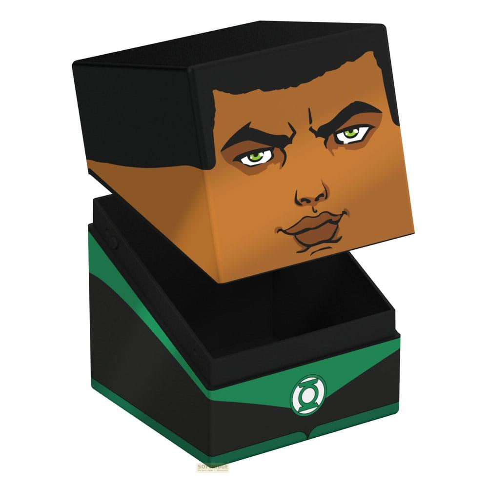 Eine schwarze Box mit einem Comic-Gesicht und dem Green Lantern Logo.