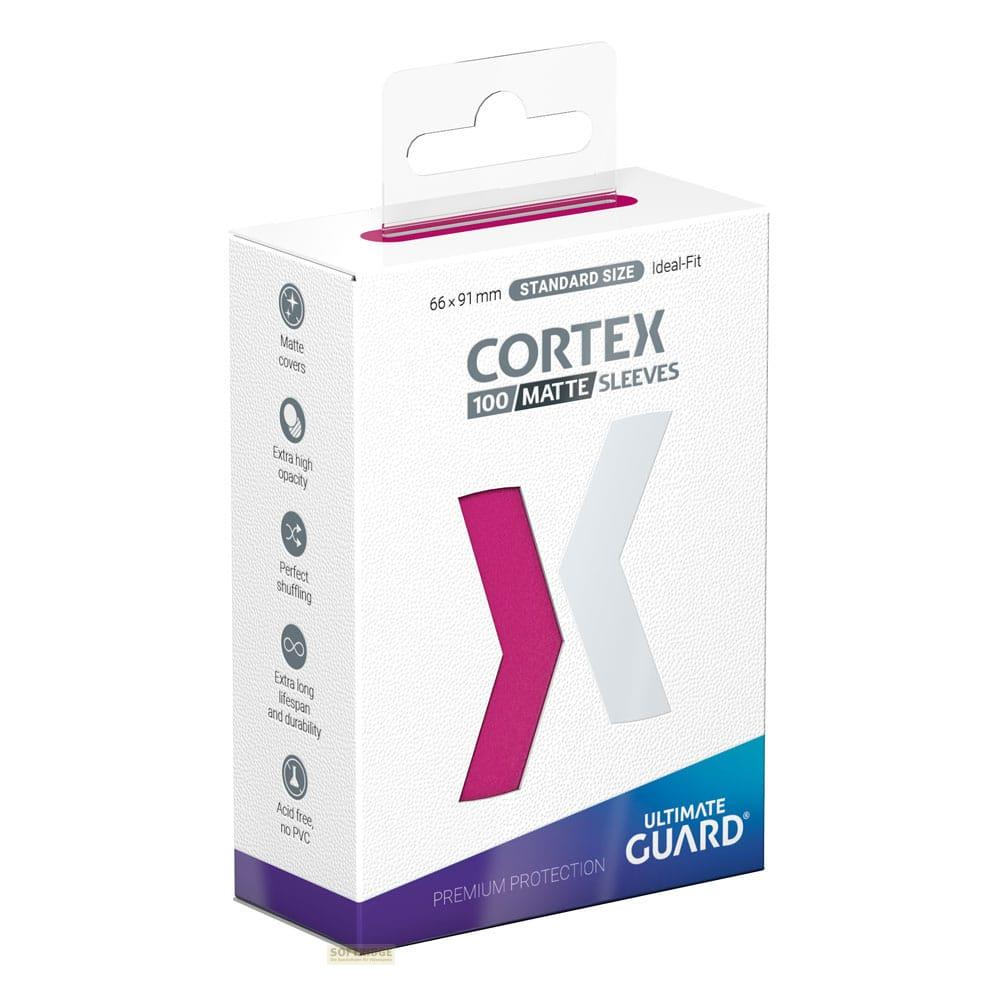 Confezione Ultimate Guard Cortex 100 Buste Opache, misura standard, bianche con accenti rosa e grigi.