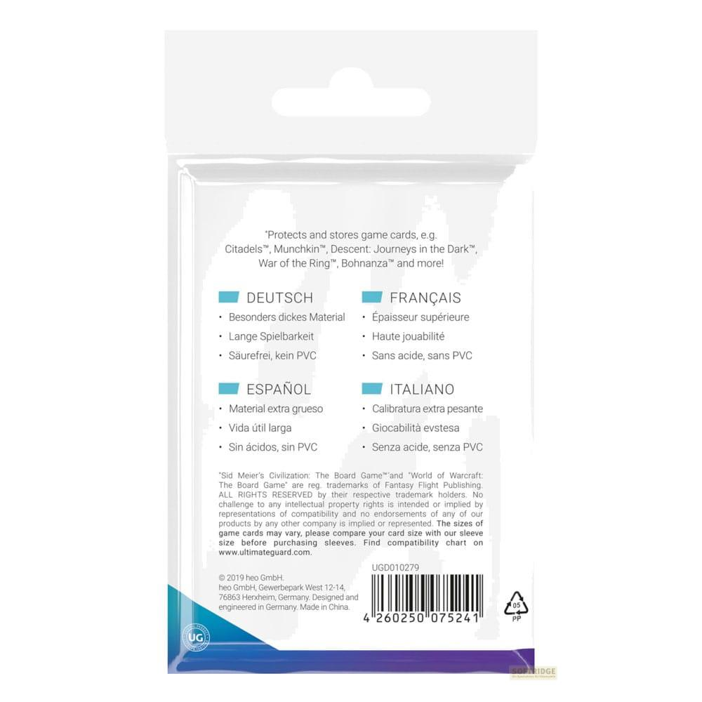 Verpackung für Spielkarten mit multilingualen Produktmerkmalen.