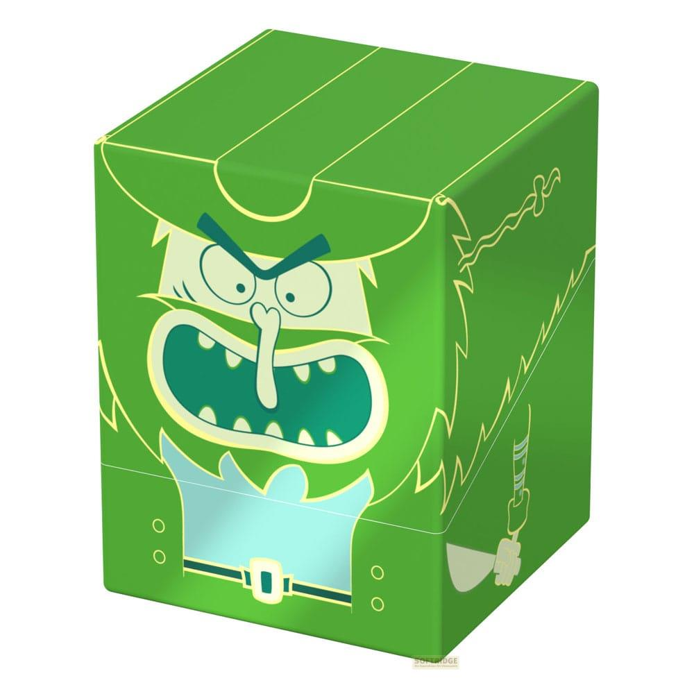 Grüne Box mit einem wütenden grünen Gesicht und Bart.