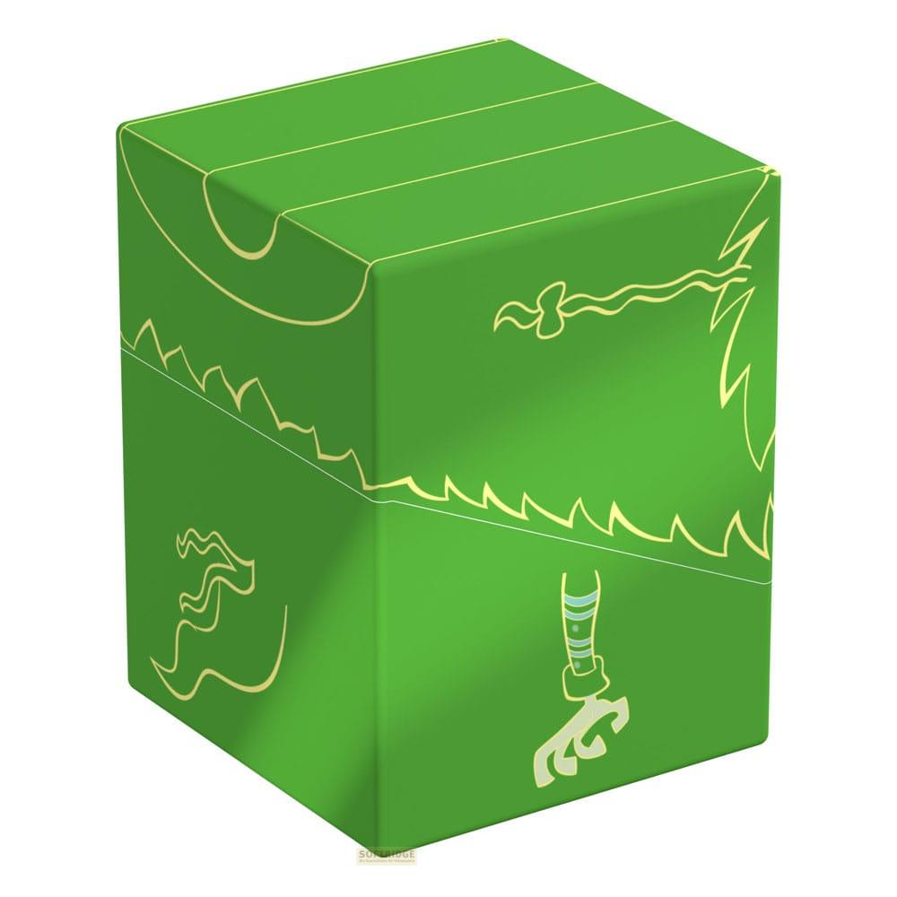 Grüne Box mit gelben Drachen- und Schriftzugverzierungen.