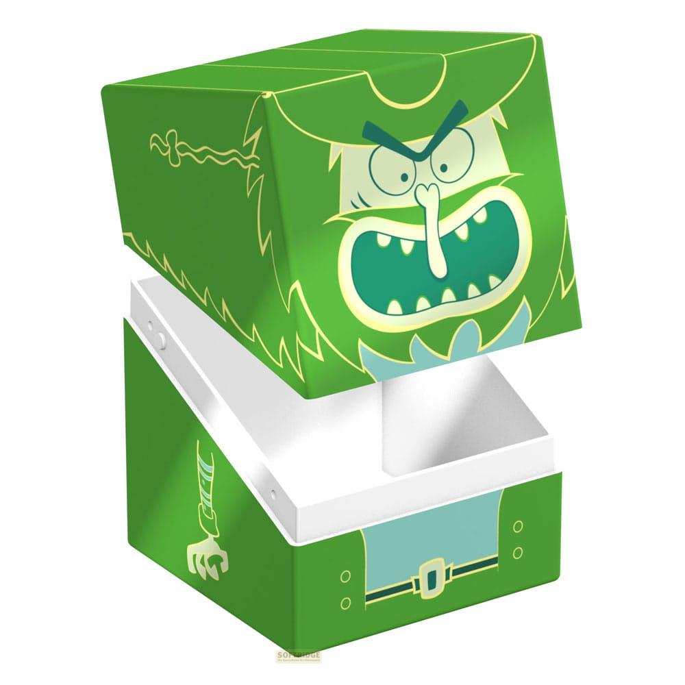 Grüne Box mit einem wütenden Rick-Gesicht und einer Schnalle.