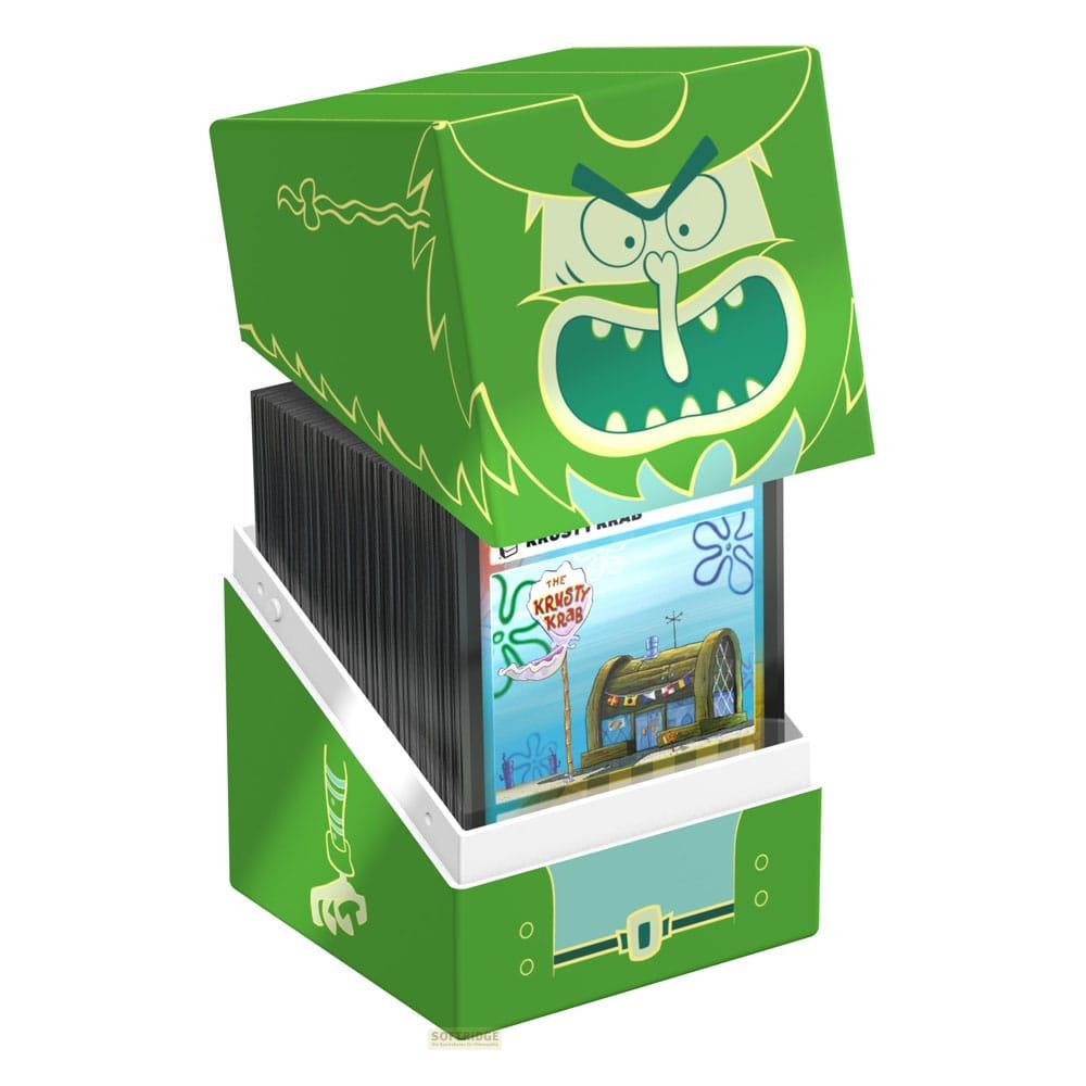 Grüne Box mit Spongebob-Motiv, innen sind Karten mit dem Krusty Krab abgebildet.