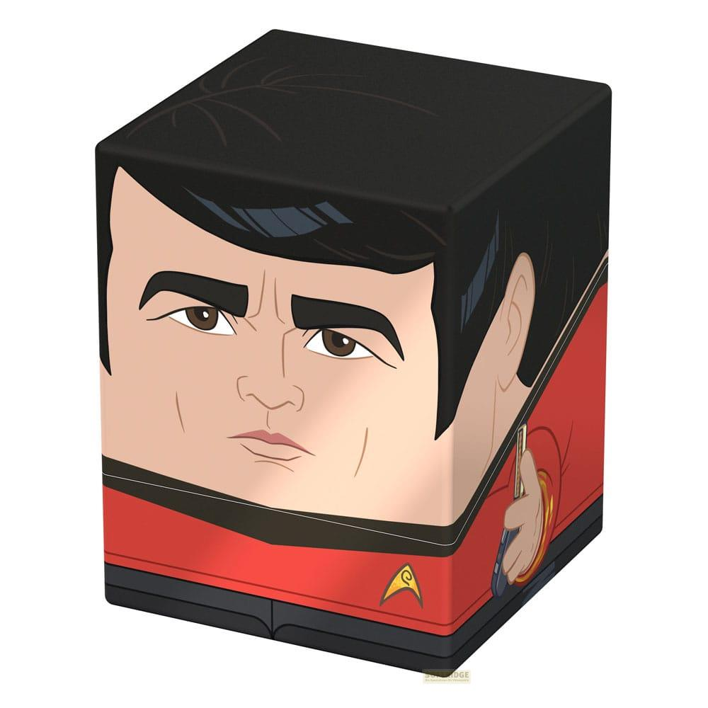 Un cubo con una faccia da cartone animato che indossa un'uniforme Starfleet.