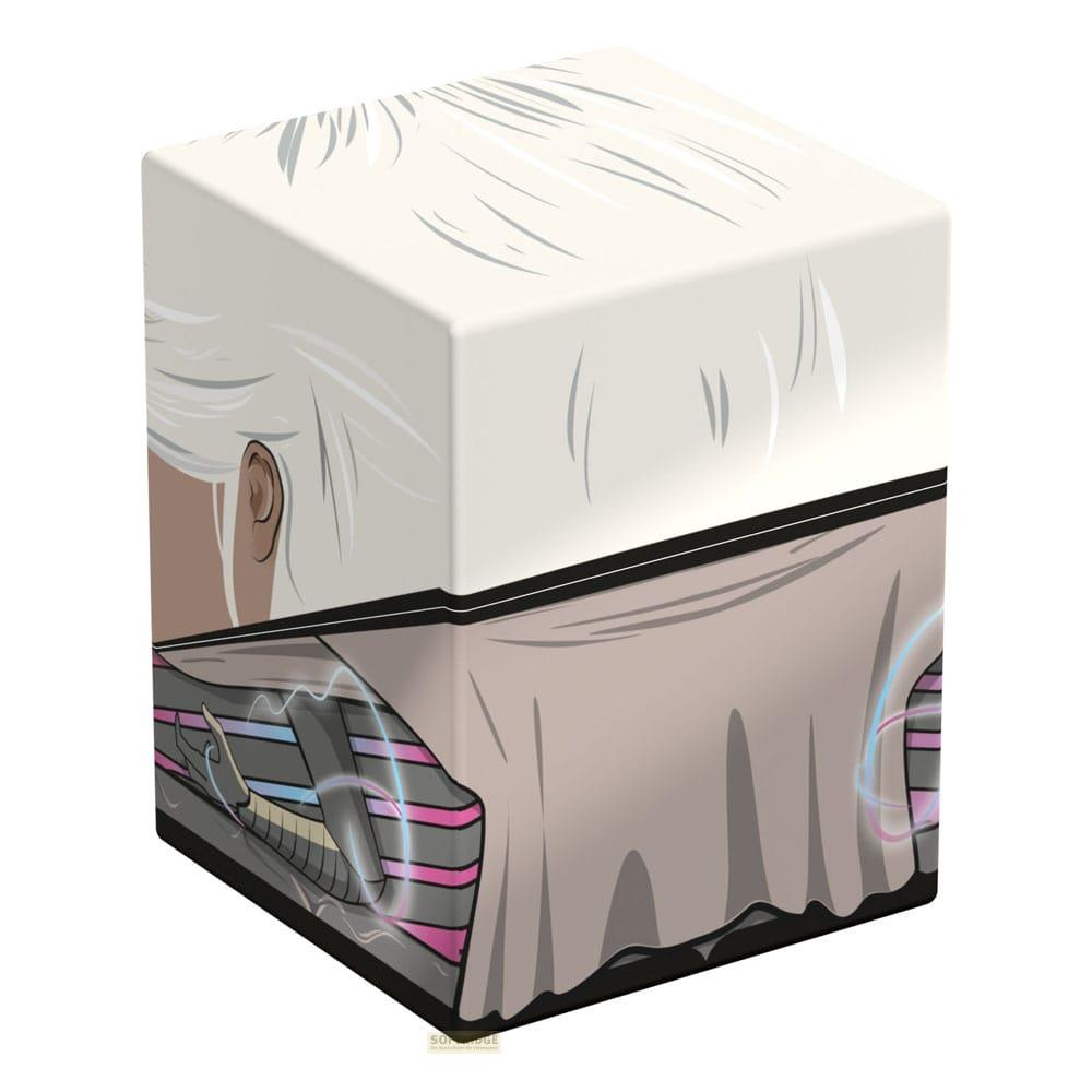 Un cubo bianco con arte anime di una testa con capelli bianchi e un velo.