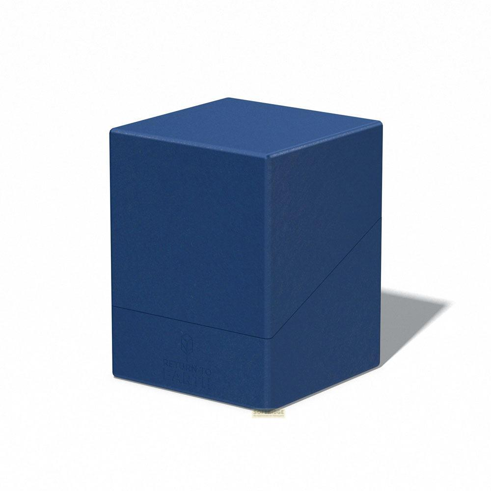 Una scatola cubica blu con testo "RETURN TO EARTH".