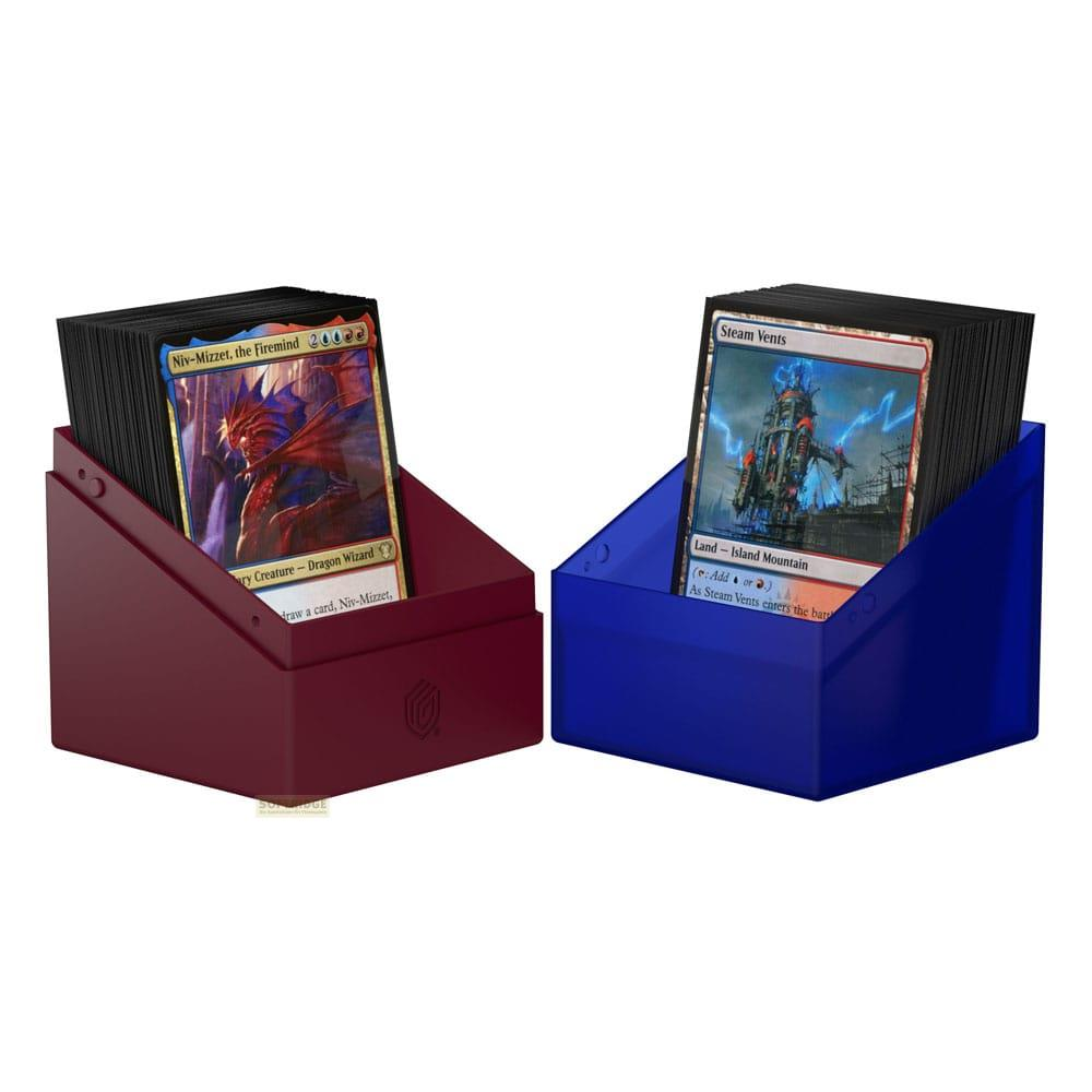 Deux boîtes de deck de cartes, une rouge avec Niv-Mizzet, l'autre bleue avec Steam Vents.
