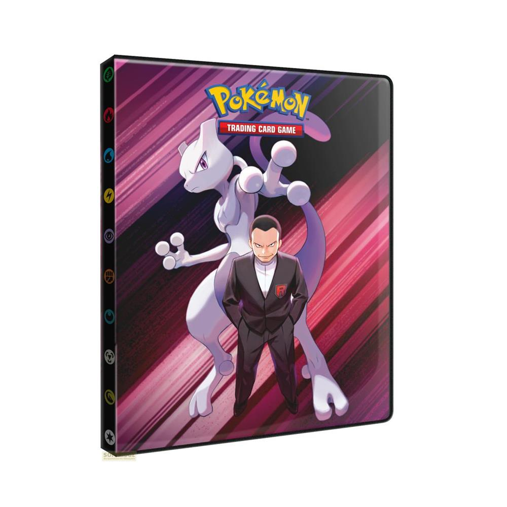 Raccoglitore Pokémon Trading Card Game con Mewtwo e un uomo in giacca.