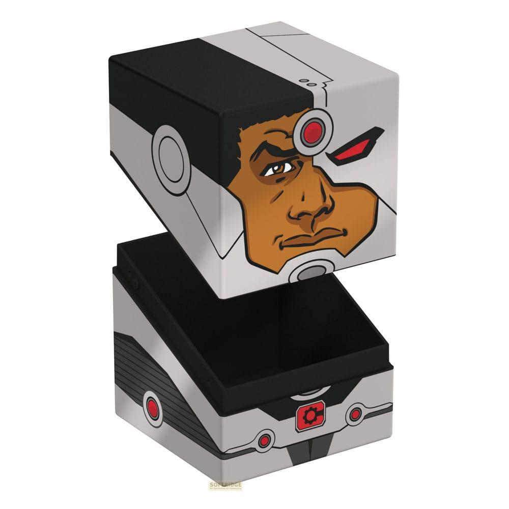 Un conteneur avec le visage de Cyborg et des détails mécaniques.