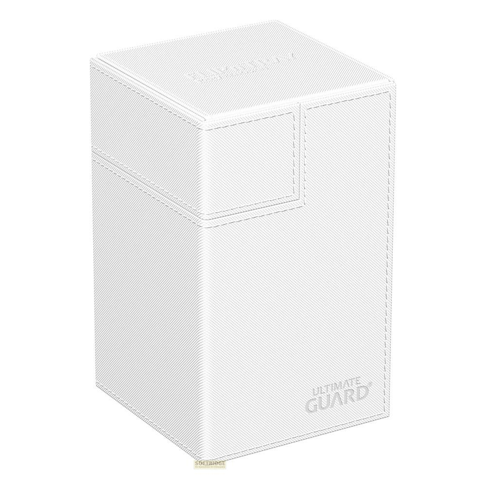 Un porta mazzo bianco con il logo 'Ultimate Guard' sul davanti.