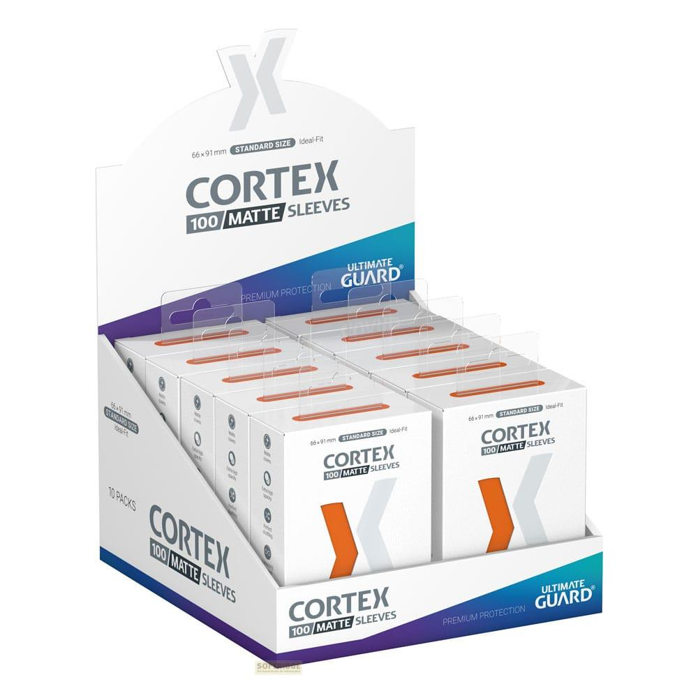 Espositore CORTEX 100/MATTE SLEEVES, 10 confezioni totali.
