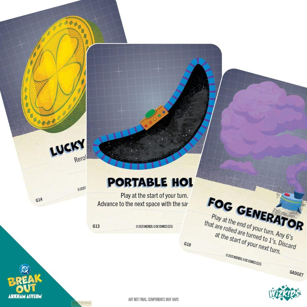 Tre carte da gioco: Fortunato, Buco Portatile e Generatore di Nebbia.