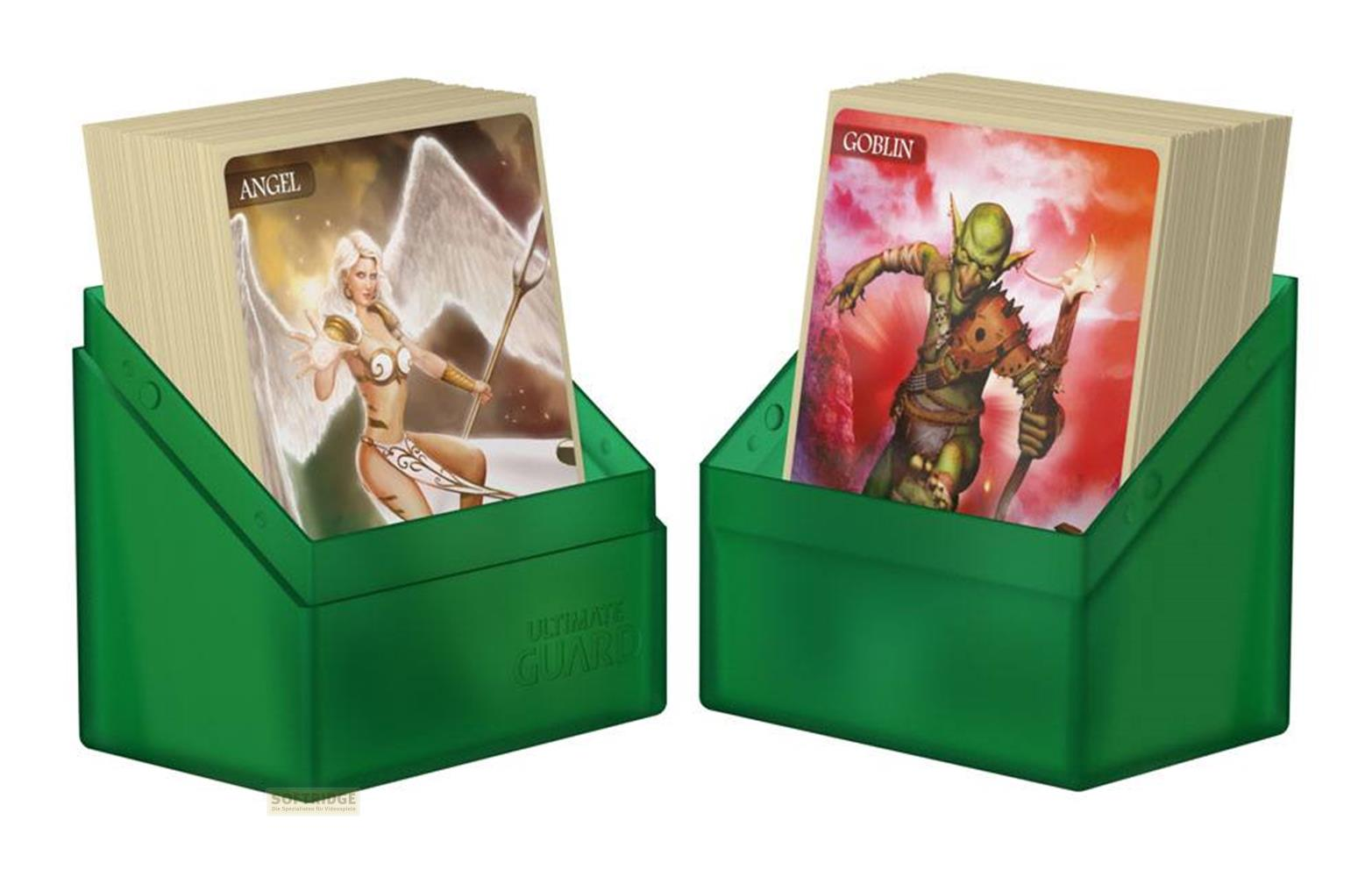 Deux porte-cartes verts présentant des cartes Ange et Gobelin.