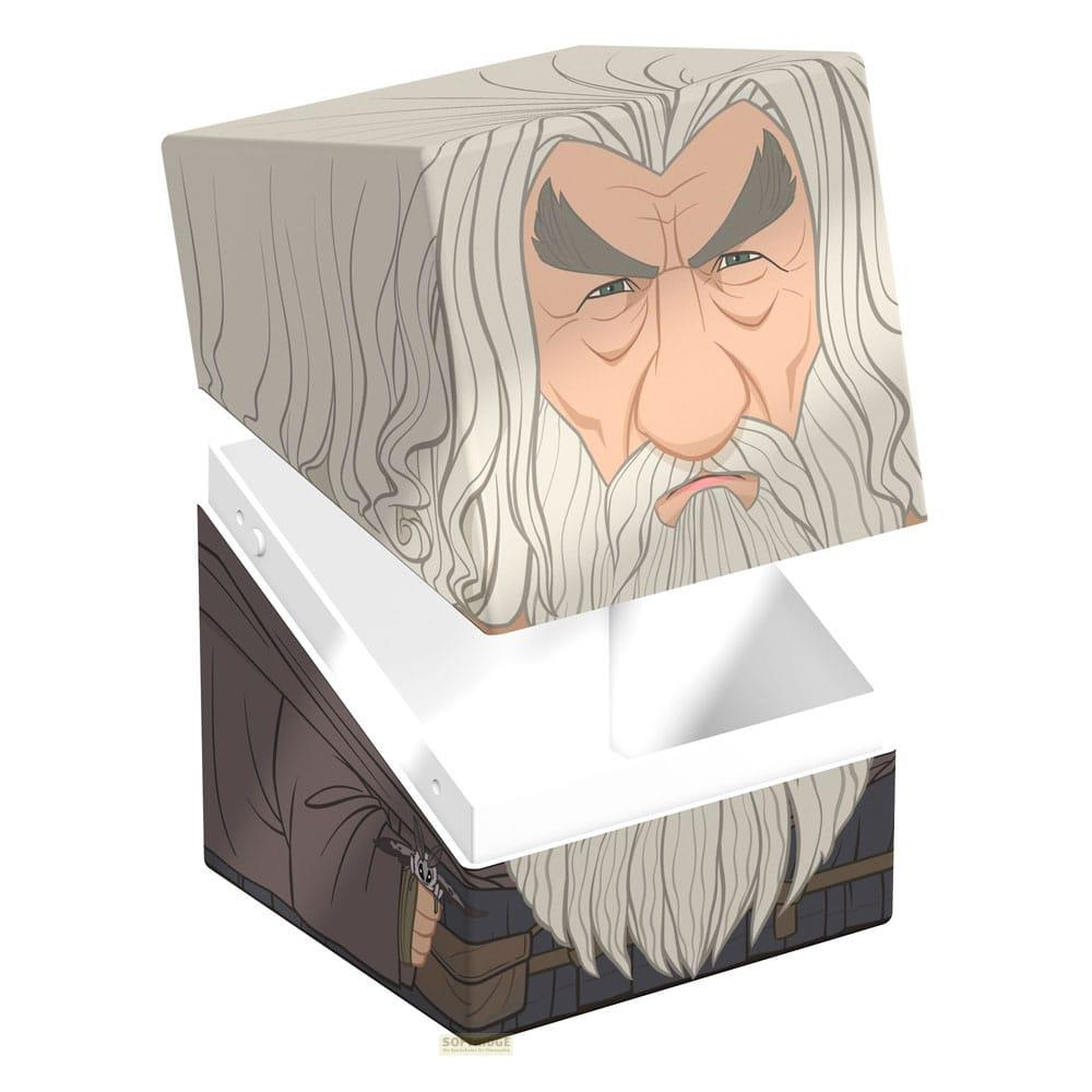 Une boîte à l'effigie de Gandalf le Gris. Le dessus montre son visage, le dessous sa tenue.