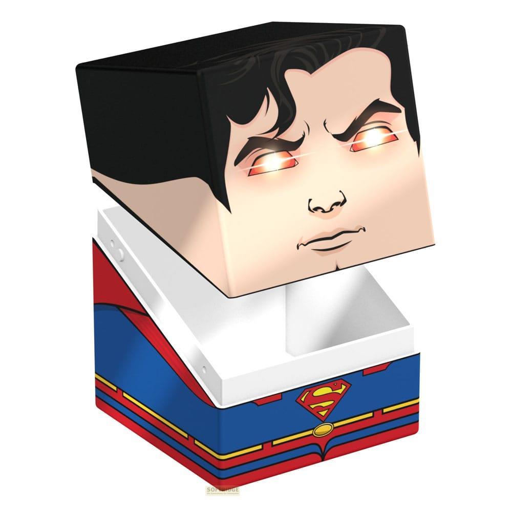 Scatola testa di Superman con occhi luminosi e design della tuta.