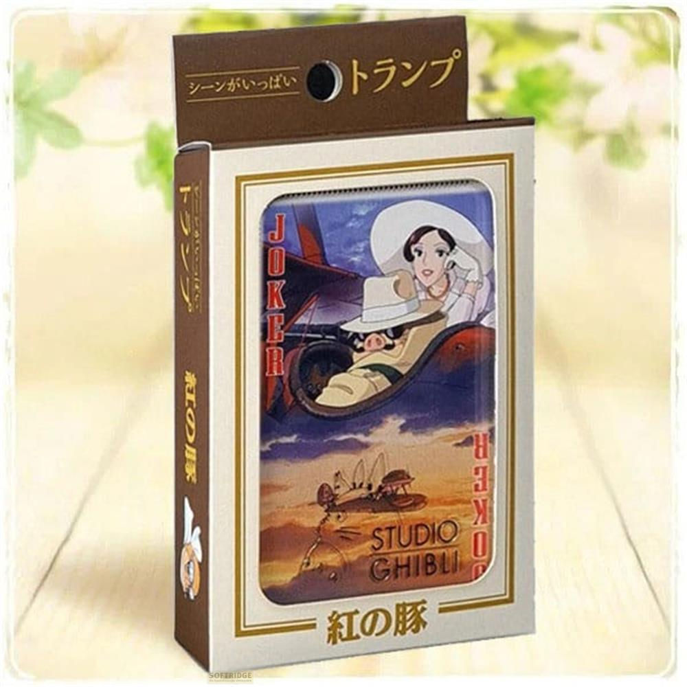 Scatola di carte da gioco con illustrazioni di Porco Rosso e aerei, Studio Ghibli.