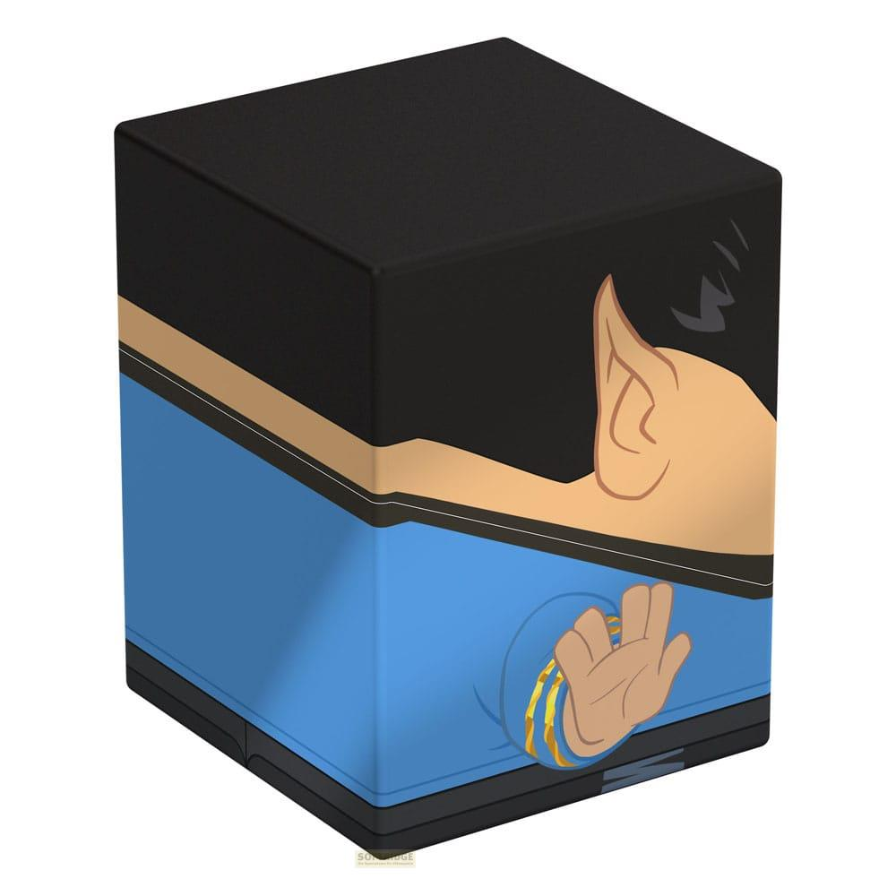 Un cubo nero con fronte blu raffigurante l'orecchio e la mano di Spock.