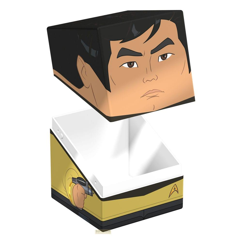 Un cubo con una faccia e un corpo giallo che tiene una pistola.