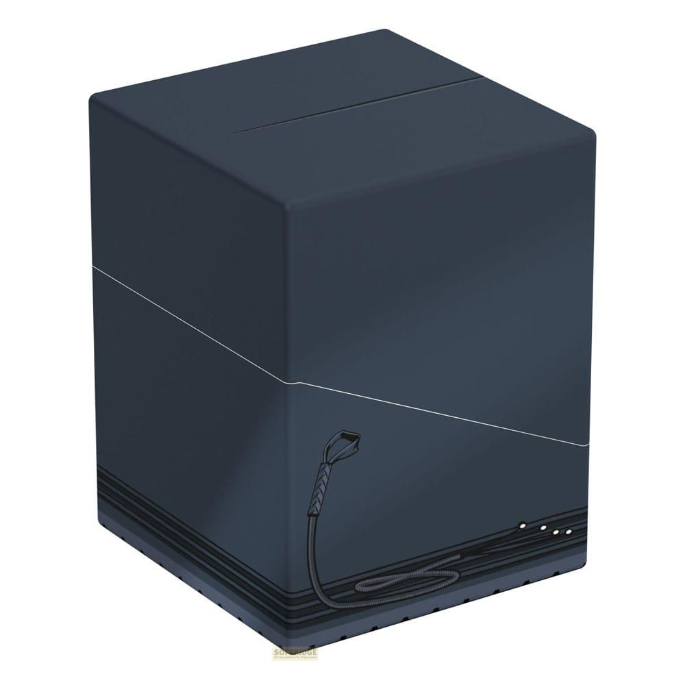 Cubo grigio scuro con design di cavo e spina. Diviso in alto.
