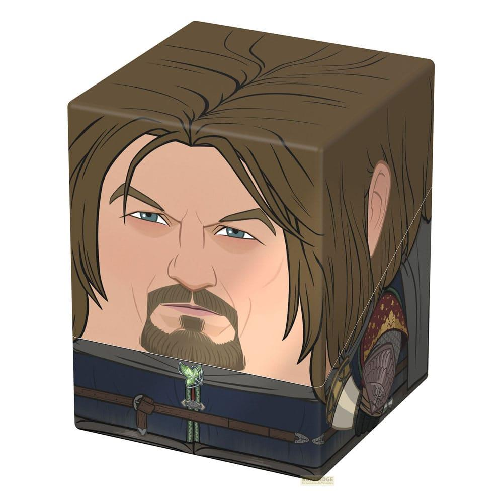 Un cube avec un visage stylisé et des cheveux bruns. Yeux bleus, barbe.