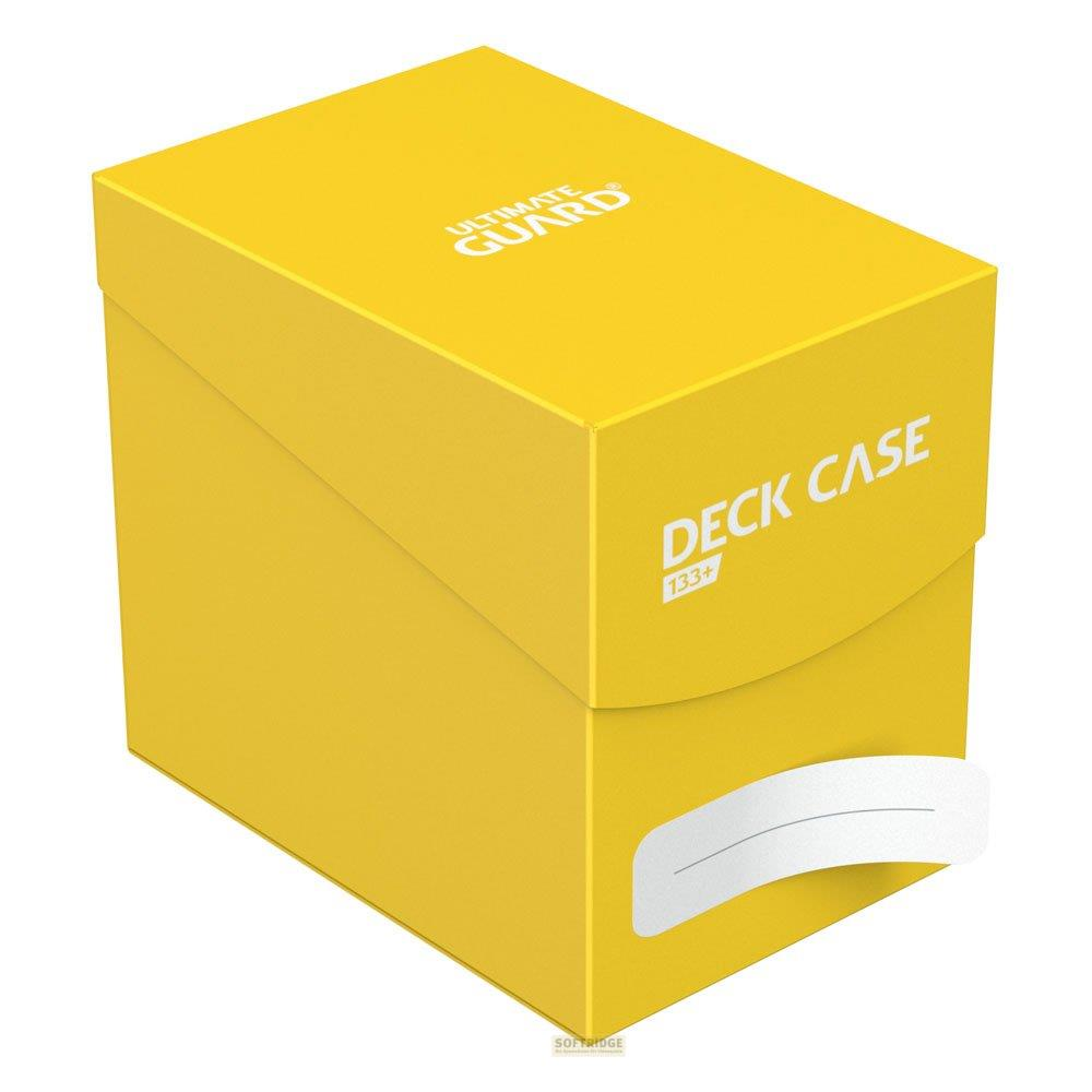 Scatola gialla Ultimate Guard Deck Case con spazio etichetta.