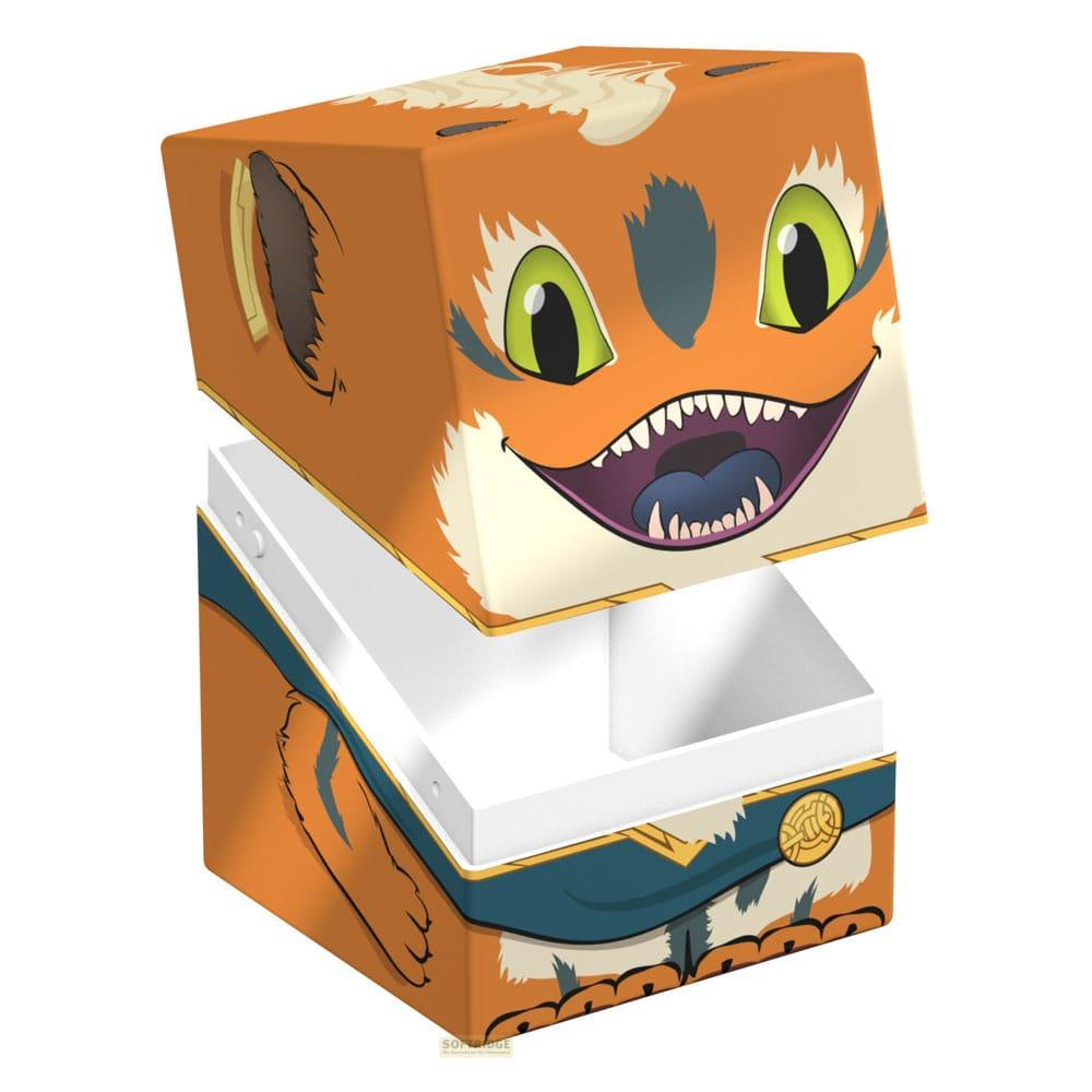 Un cube orange à motif de renard, ouvert avec un intérieur blanc.
