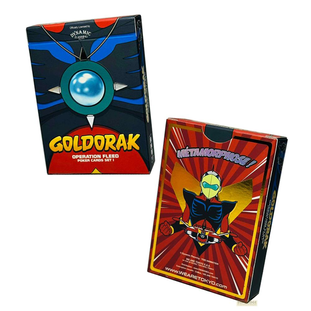 Deux boîtes de cartes Goldorak, l'une avec logo, l'autre avec art de personnage.