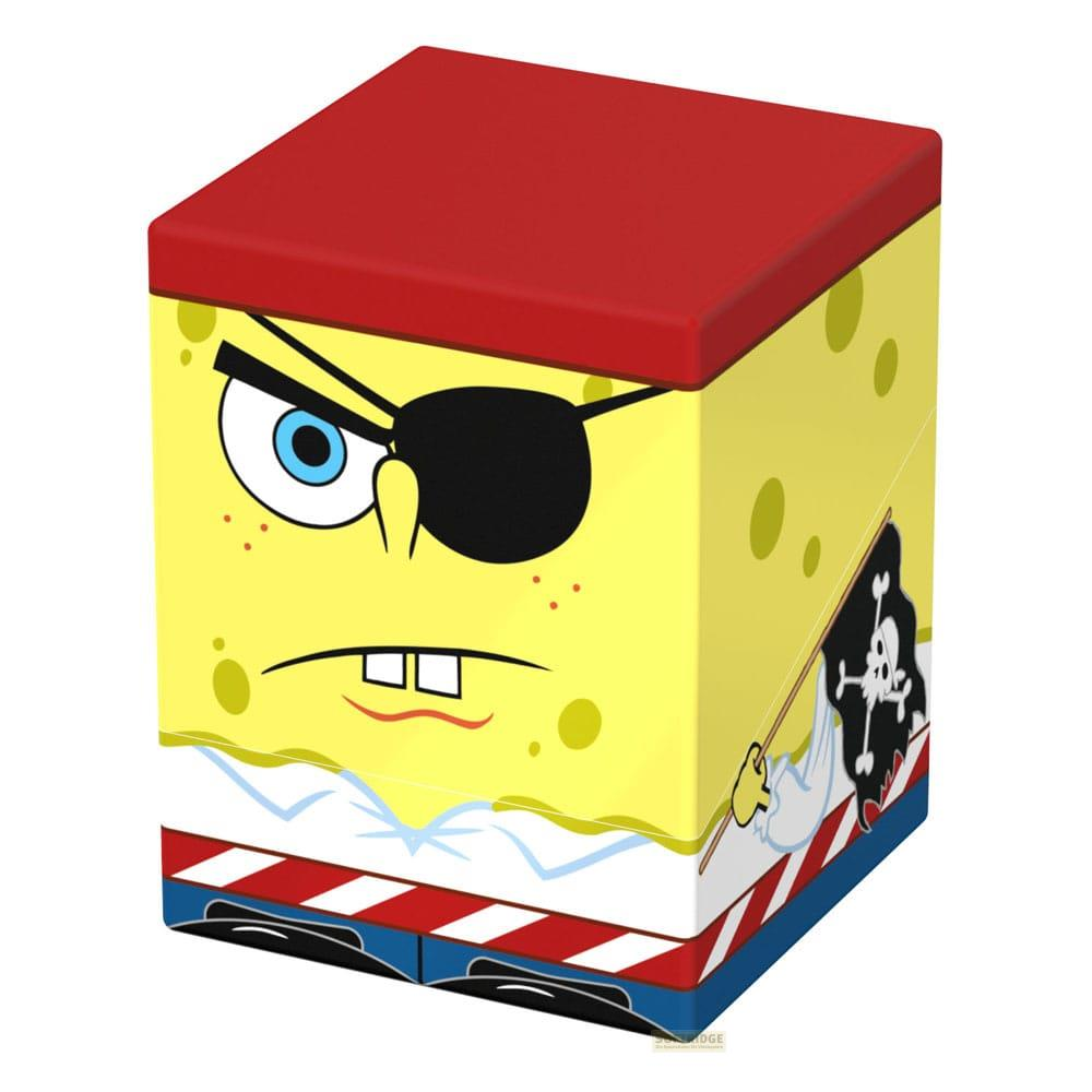Spongebob da pirata con benda, bandana rossa e bandiera con teschio.