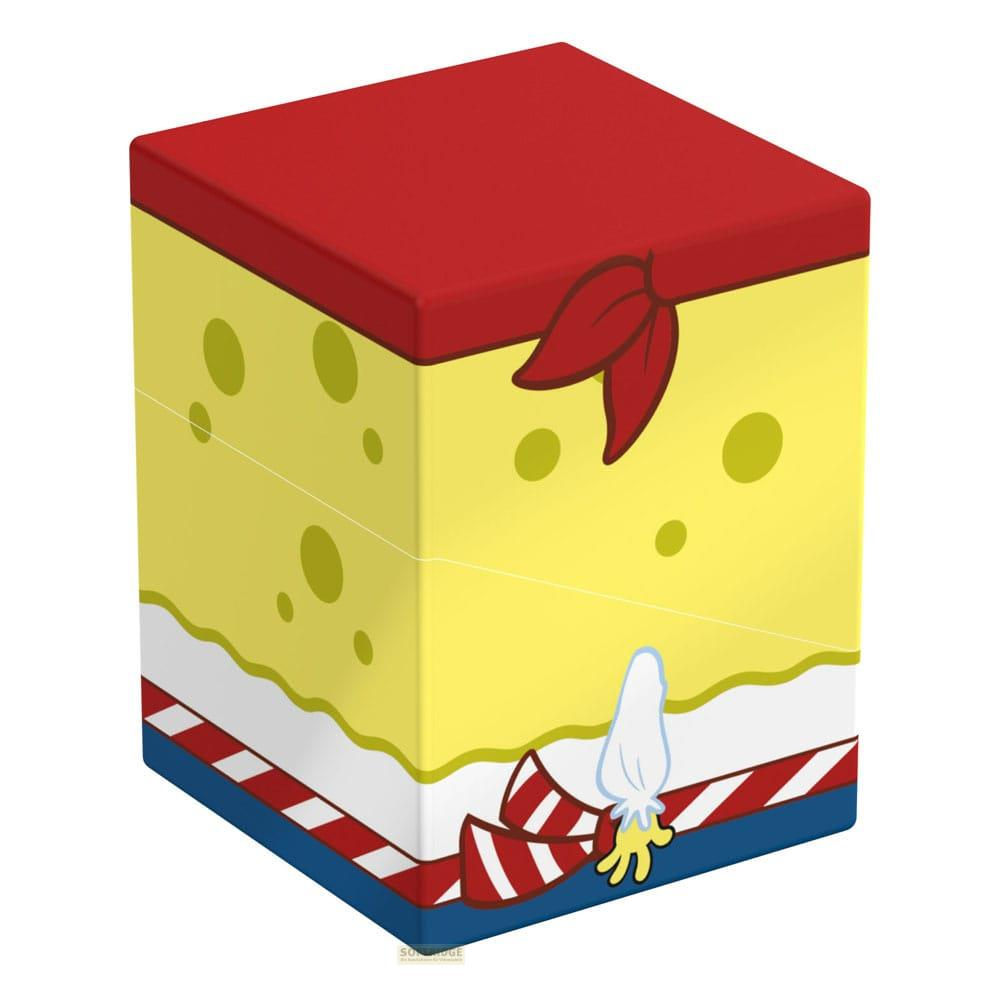 Un cubo giallo con strisce rosse e bianche in basso e un coperchio rosso.