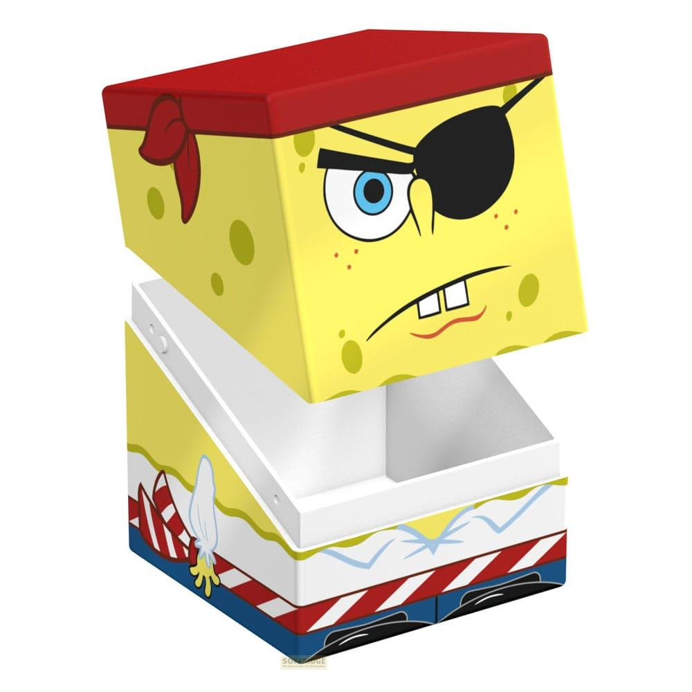 Un cubo pirata giallo di Spongebob con benda sull'occhio e bandana rossa.