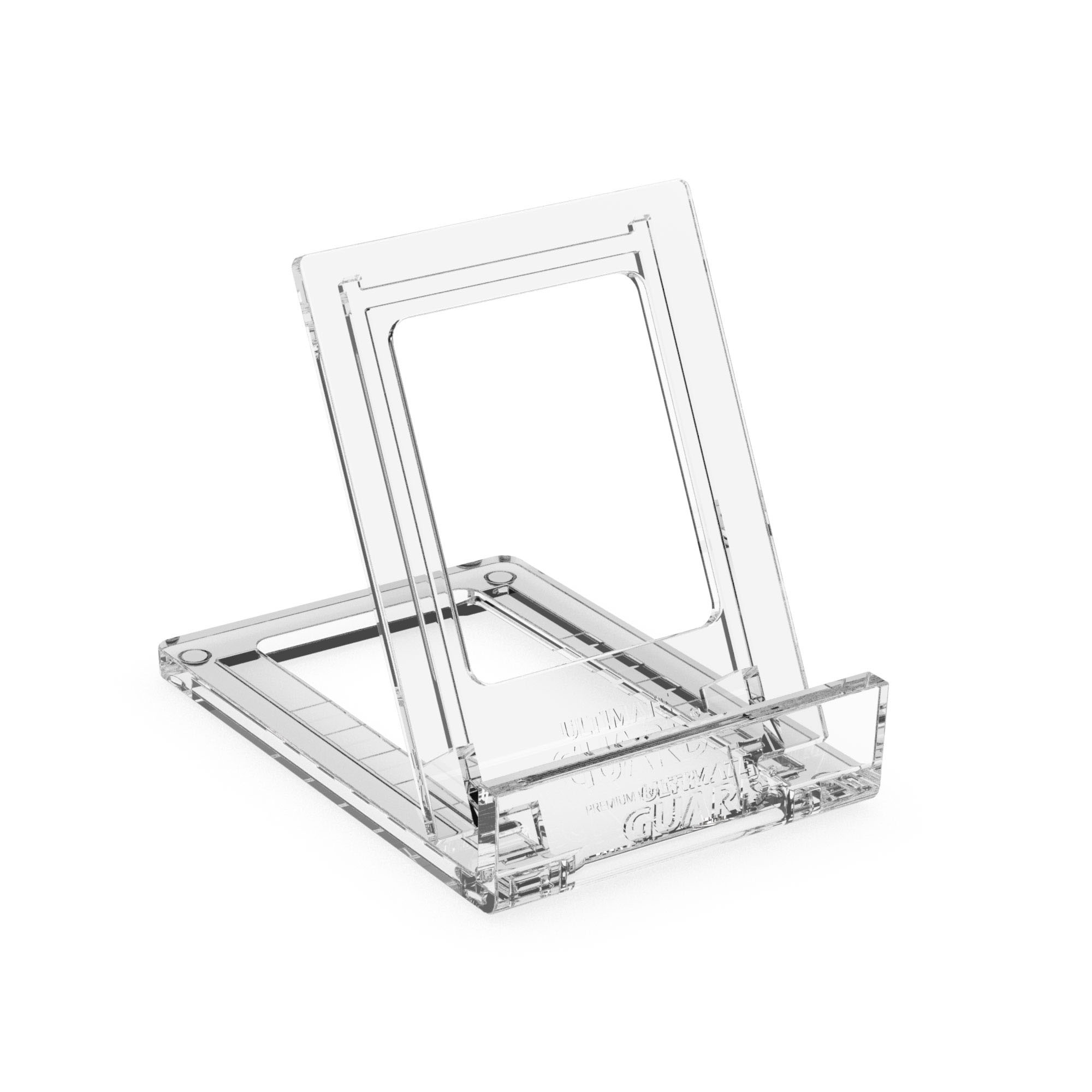 Ein transparenter, zusammenklappbarer Ständer für Karten oder kleine Gegenstände.
