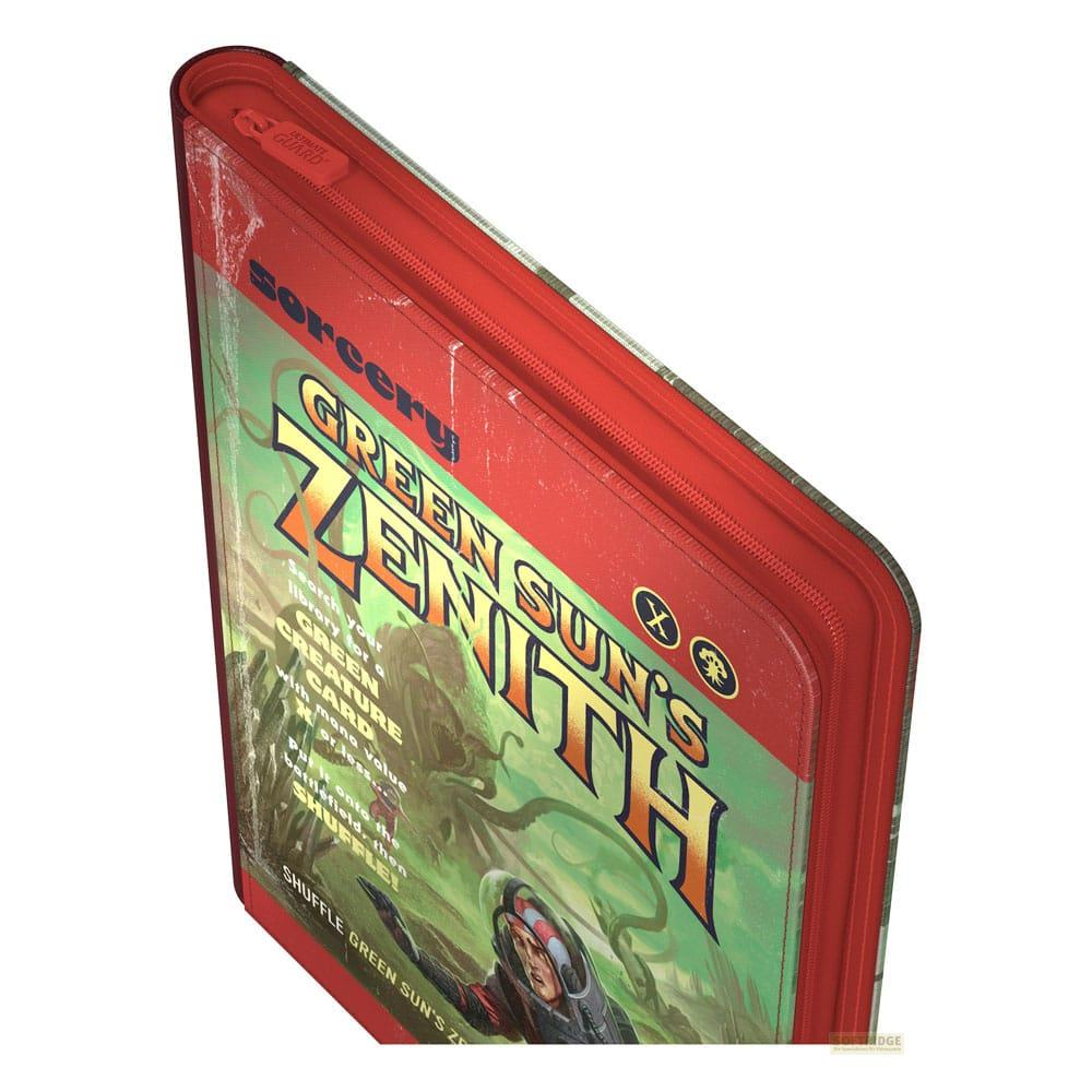 Scatola rossa con arte Green Sun's Zenith. Un uomo in armatura e creature verdi.