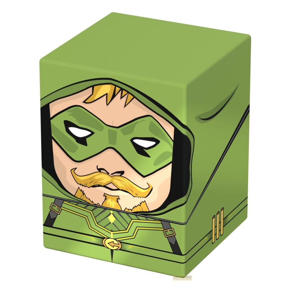 Contenitore verde con motivo Green Arrow, cappuccio e maschera.