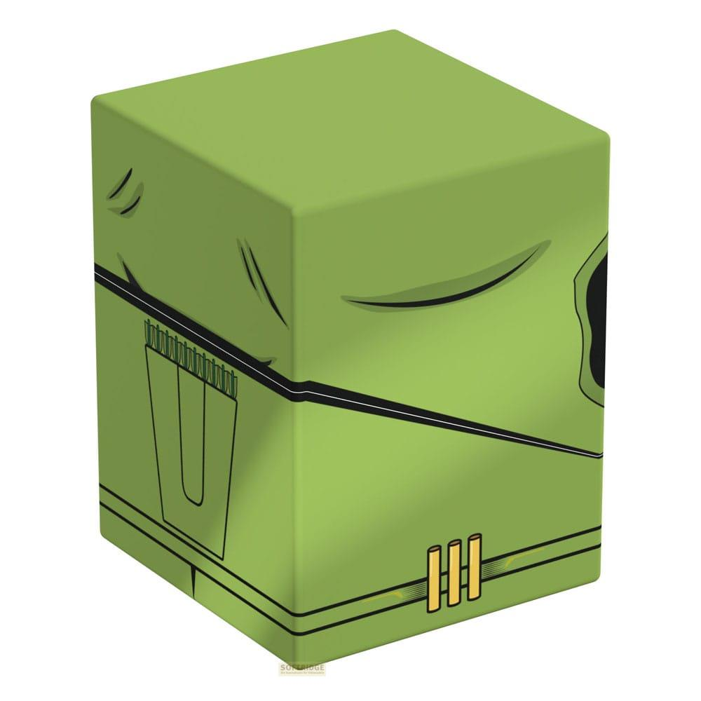 Scatola verde con linee nere e tre barre verticali.