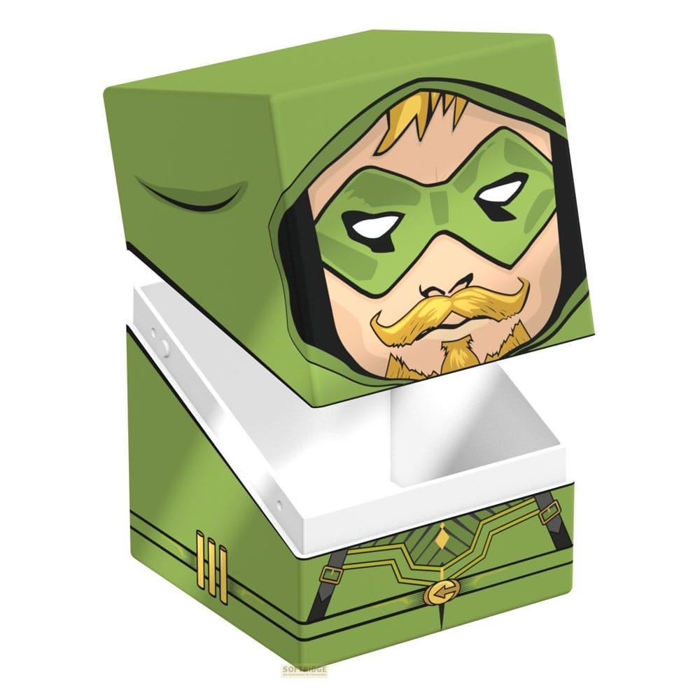 Scatola verde con design del viso di Green Arrow e dettagli sul petto.