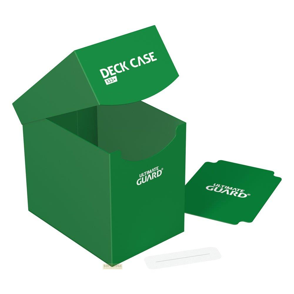 Custodia verde per mazzi con coperchio aperto e coperchio separato.